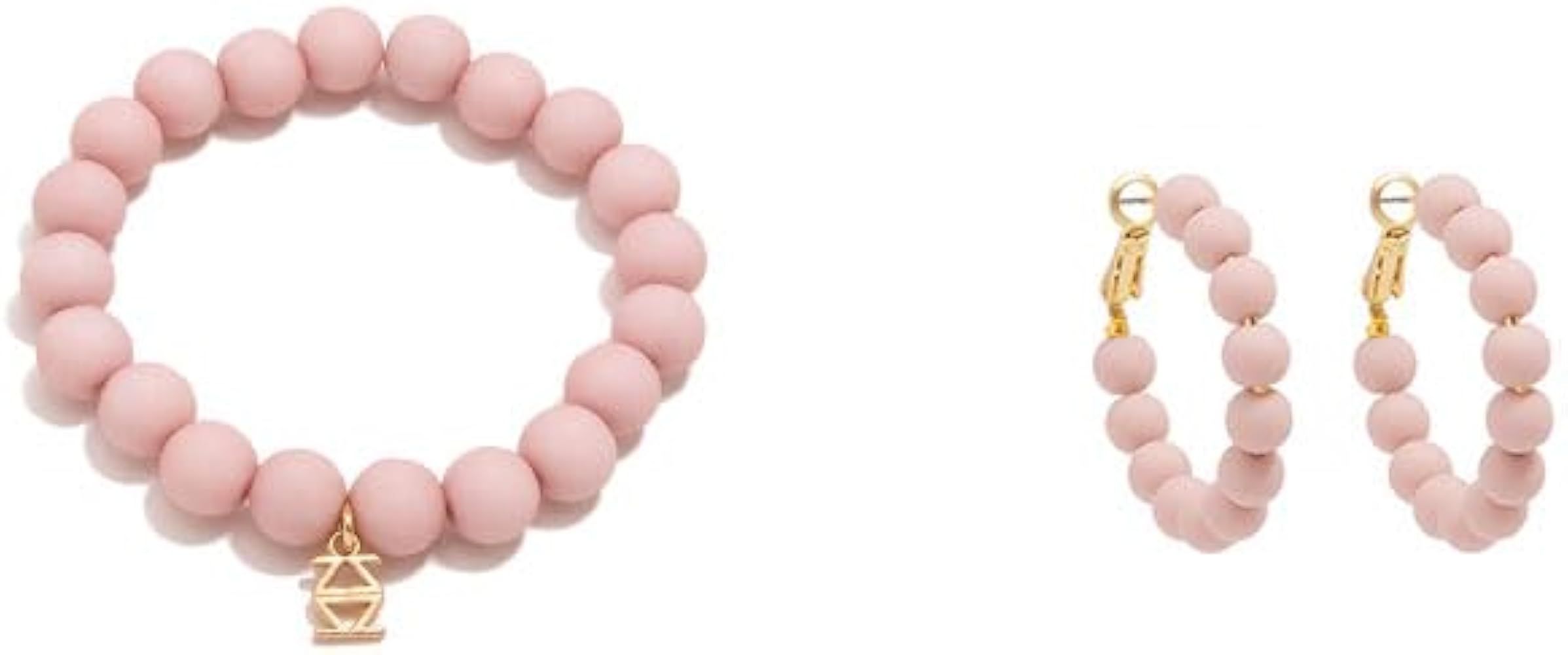 ZENZII 2 Pieces Beaded Jewelry Set for Women in Rose: Hoop Earrings, Bracelet | Amazon (US)