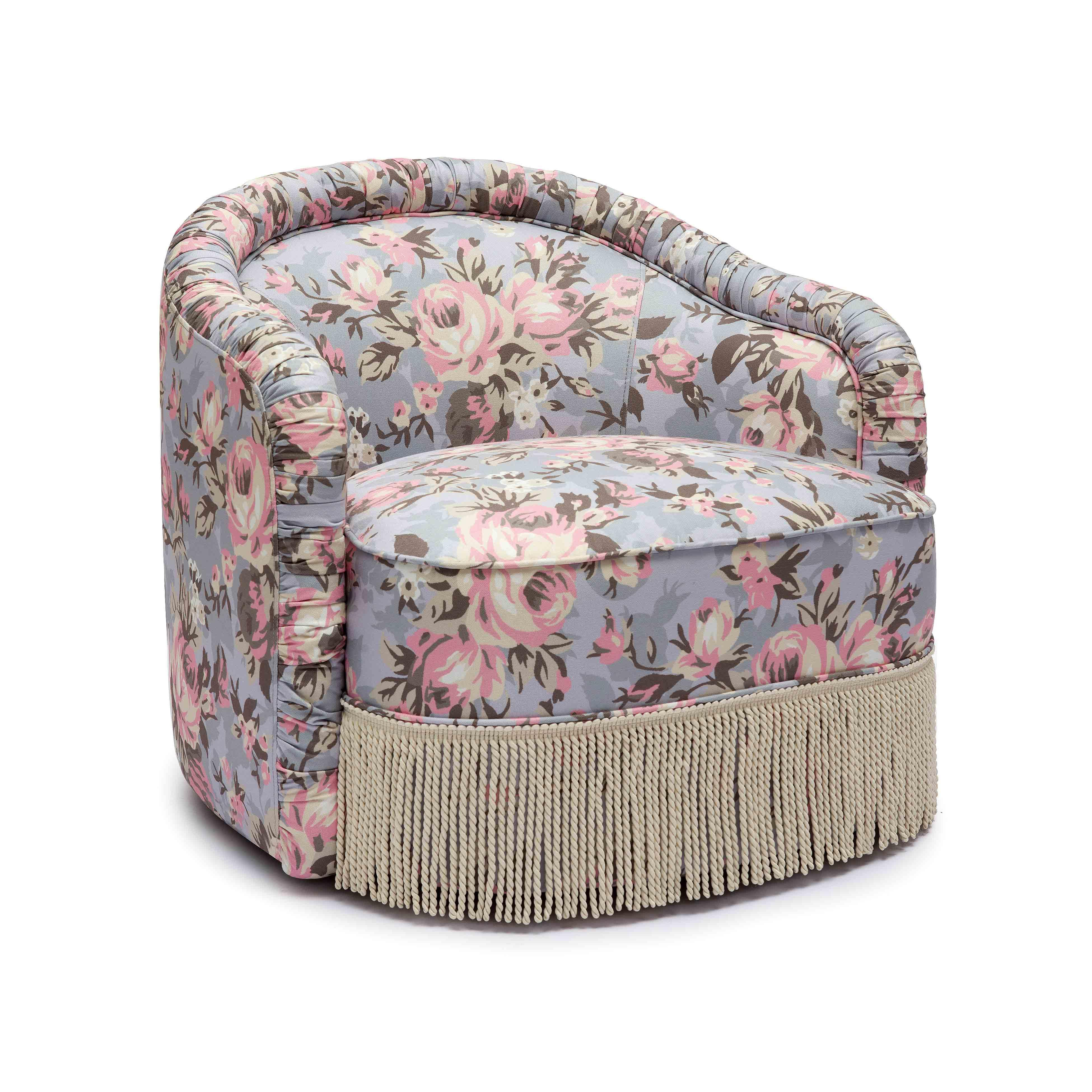 Pamela Spring Floral Print Performance Fabric Tasseled Lounge Accent Chair | TOV Furniture