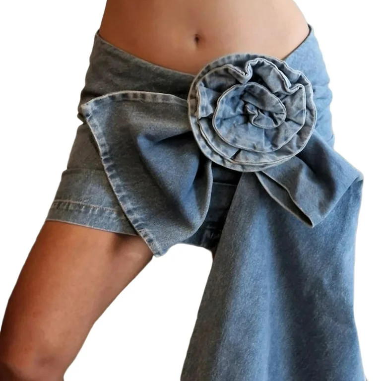 Women Vintage Denim Skirt 3D Flower Y2K Short Jean Skirt High Waist Mini A-Line Skirt Streetwear ... | Walmart (US)