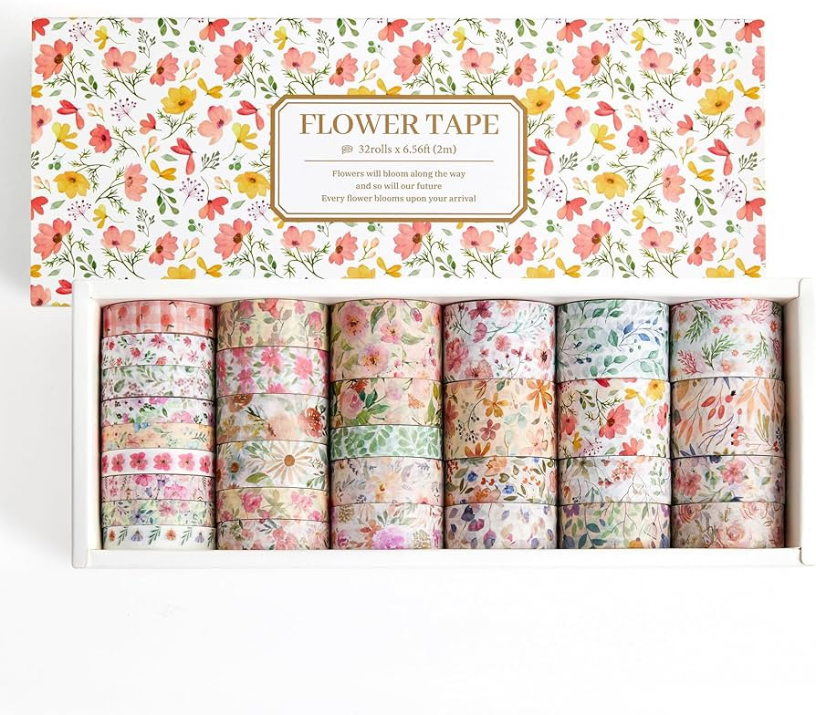 32 Rolls Washi Tape Set, Colored Floral Decorative Masking Tape, Artists Tapes for Journaling, Ju... | Amazon (US)