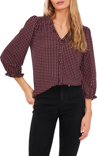 Geo Print Ruffle Trim Blouse | Nordstrom