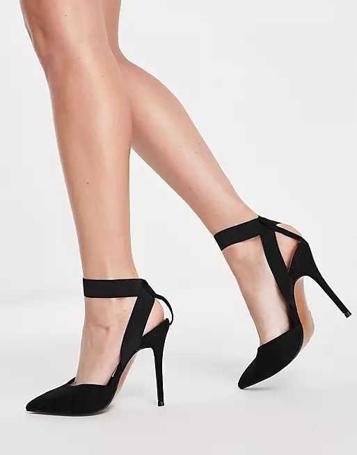 ASOS DESIGN Pantha elastic high heeled shoes in black | ASOS (Global)