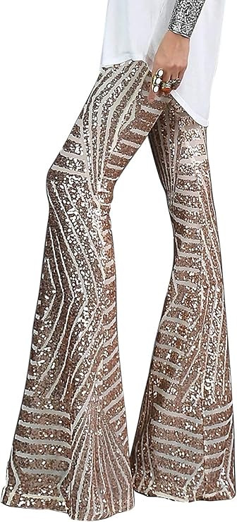 AZOKOE Women High Waist Wide Leg Palazzo Lounge Pants Sequin Bell Bottoms Trousers | Amazon (US)