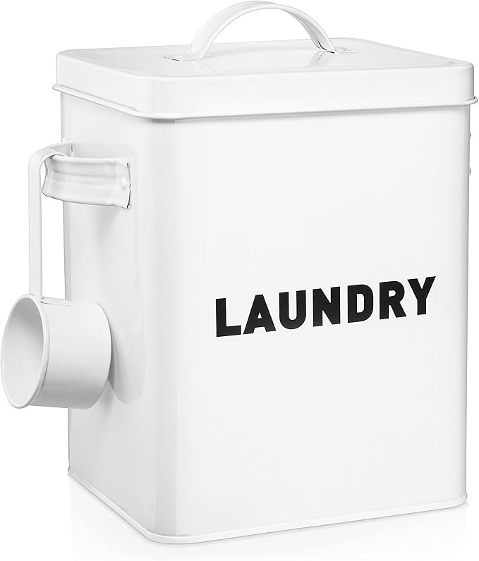 Metal Laundry Room Container - Modern Farmhouse White Detergent Powder Storage, Organization, and... | Amazon (US)