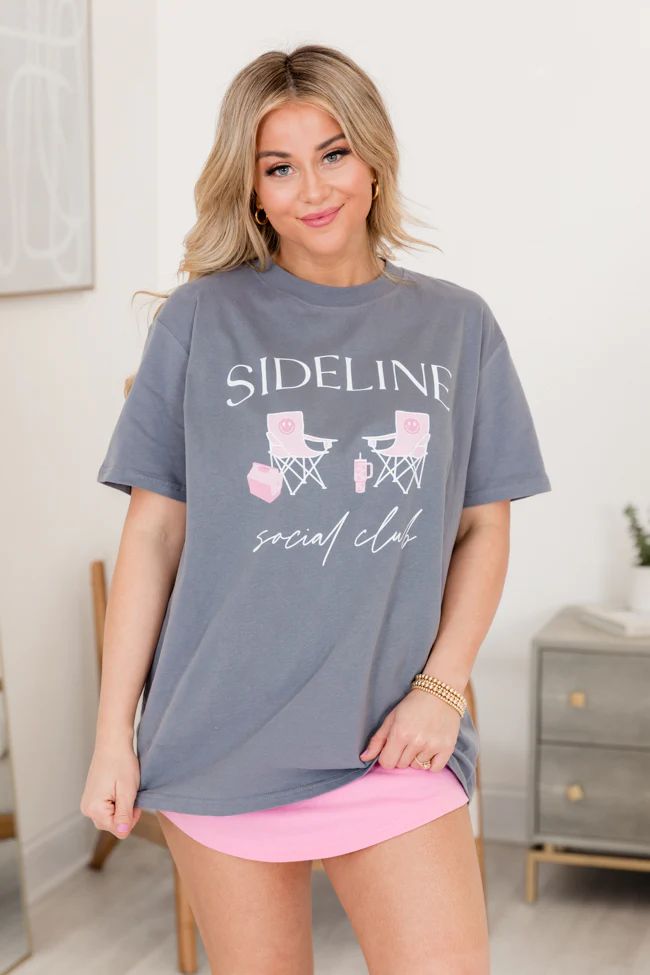 Sideline Social Club Grey Oversized Graphic Tee SALE | Pink Lily