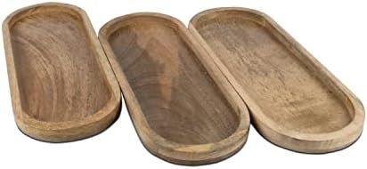 Amazon.com | Samhita Mango Oval Wood Tray Set of 3 Perfect for Food Holder/BBQ, Serve Cheese, Sus... | Amazon (US)