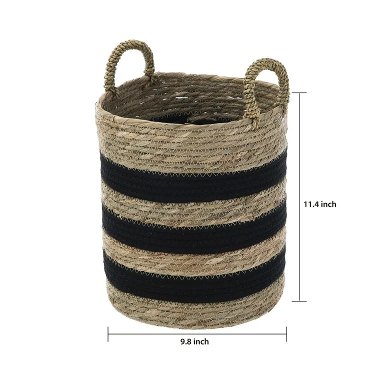 Mainstays Natural and Black Rush Decorative Storage Basket with Handles, 11.4", Round | Walmart (US)