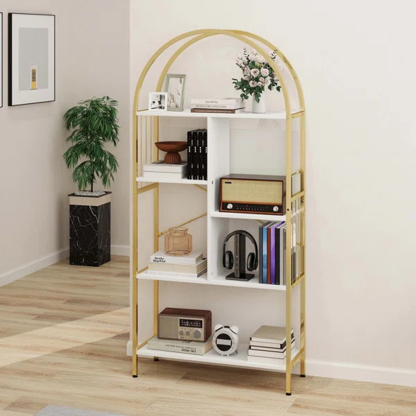 Mackinnon Gold/White Arched Etagere Bookcase | Wayfair North America
