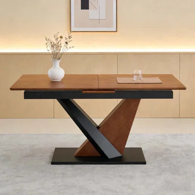 Extendable Dining Table with MDF and Solid Wood Veneer, Natural Texture and Durable Design | Wayfair North America