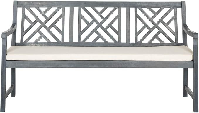 Safavieh PAT6738B Outdoor Collection Bradbury 3 Seat Bench, Ash Grey/Beige | Amazon (US)