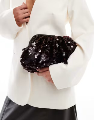 Becksondergaard bonita sequin pillow clutch bag with crossbody strap in brown | ASOS (Global)