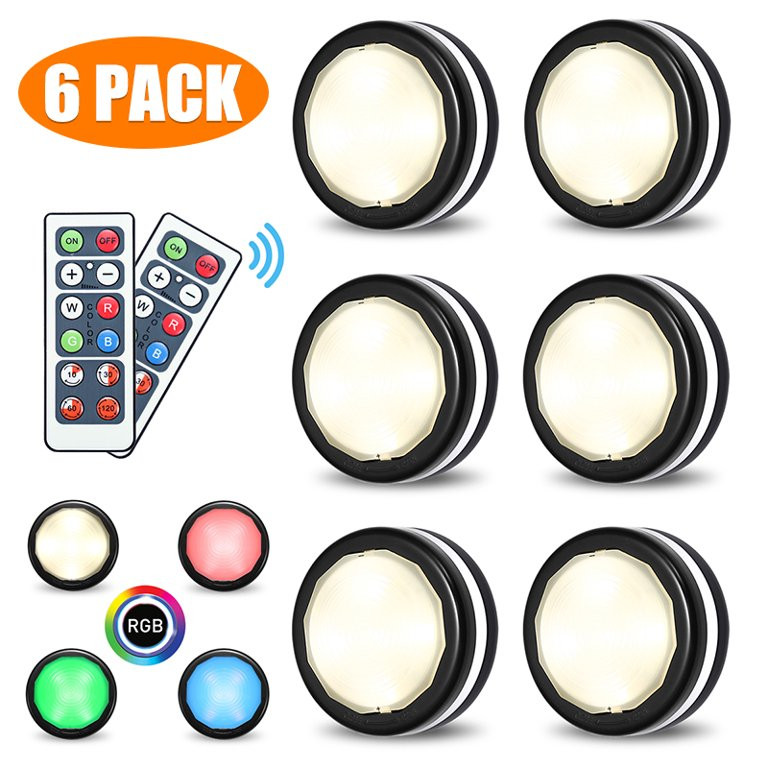 (6 Pack) Under Cabinet Lights Puck Lights, 16 Color Changing LED Puck Lights Battery Operated , D... | Walmart (US)