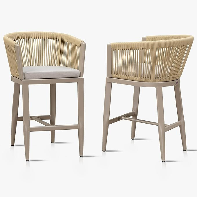 PURPLE LEAF Counter Height Bar Stools Set of 2 Rattan Bar Stools with Cushions Outdoor Bar Chairs... | Amazon (US)