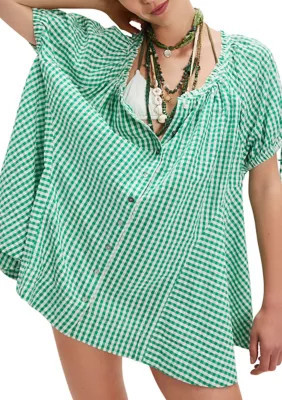 Free People Women's Farley Gingham Tunic, Green, Medium | Belk