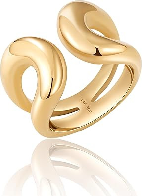 NVWAROCK Anillo de oro grueso chapado en oro real de 14 quilates, anillos abiertos para mujeres y... | Amazon (US)