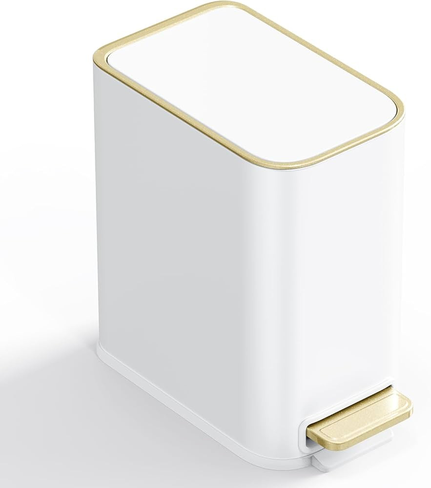 Small Bathroom Trash Can with Lid Soft Close, 5L / 1.3 Gallon Slim Garbage Can with Removable Inn... | Amazon (US)