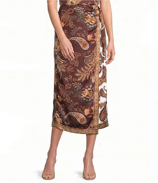 Coordinating Anna Faux Wrap Paisley Satin Skirt | Dillard's