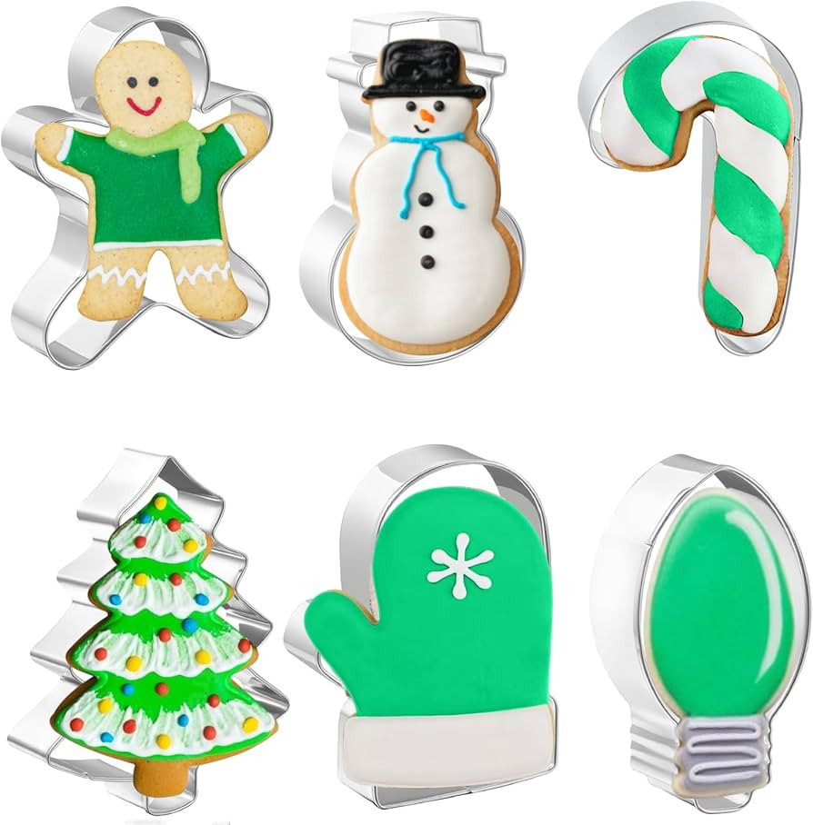 Christmas Cookie Cutters 6 PCS, 4'', Gingerbread Man, Christmas Tree, Snowman, Light Bulb, Mitten | Amazon (US)