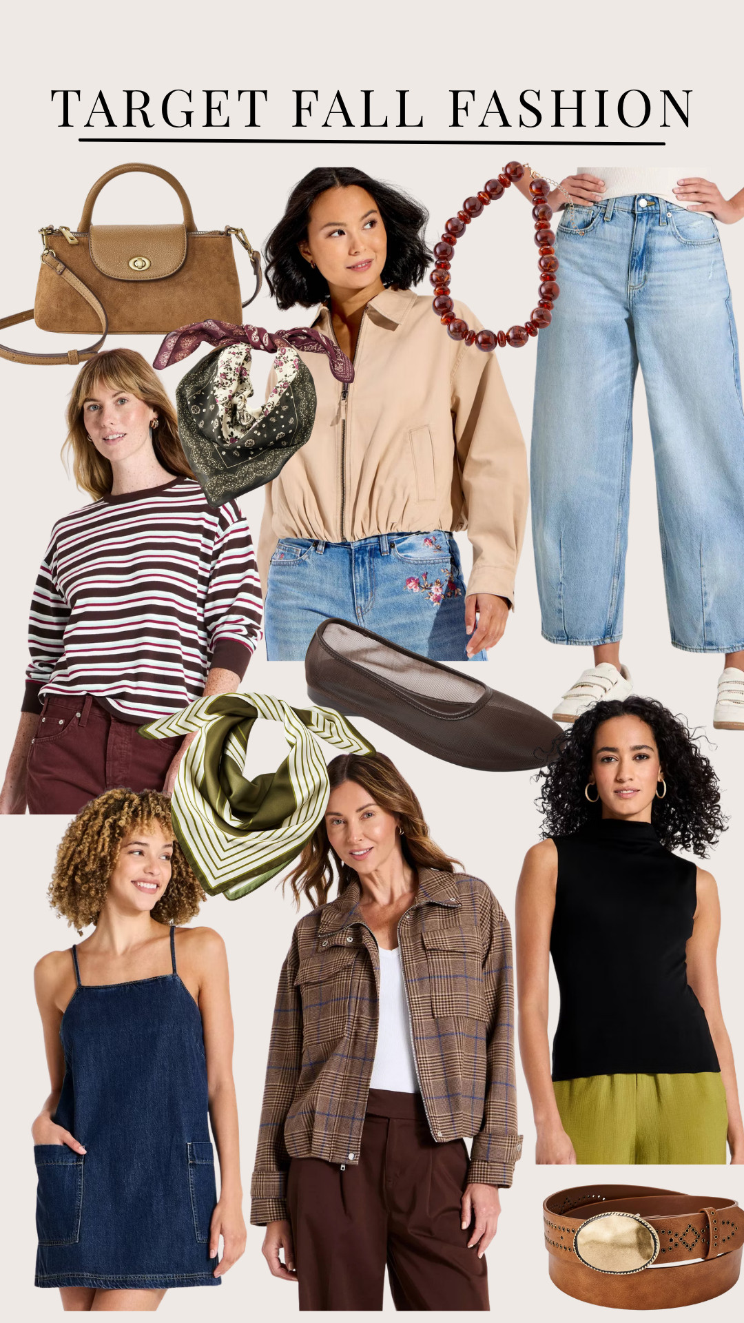 My Target fall refresh: denim dresses, relaxed jeans, striped knits, plaid layers, and rich brown accessories for an easy autumn wardrobe.🤎

Target style finds, fall denim, straight leg jeans, striped sweater, plaid jacket, denim dress, chocolate brown, burgundy outfit, suede handbag, ballet flats, statement belt, silk scarf, autumn wardrobe, casual chic, back to basics 

 #LTKgrwm #LTKootd #LTKSeasonal