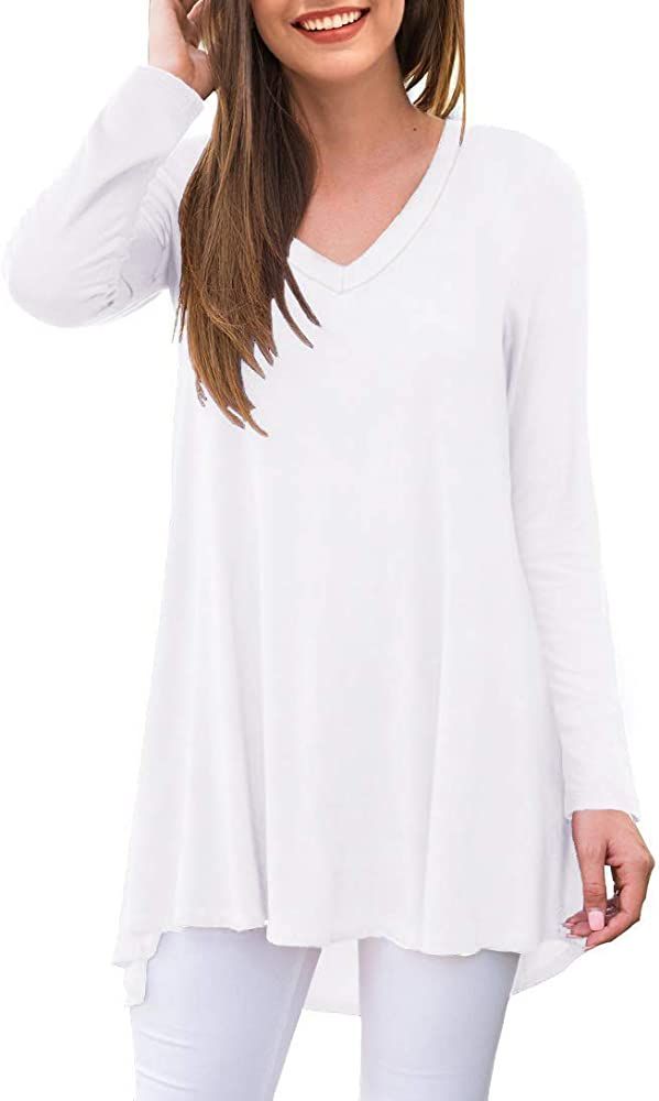 AWULIFFAN Women's Fall Long Sleeve V-Neck T-Shirt Sleepwear Tunic Tops Blouse Shirts | Amazon (US)