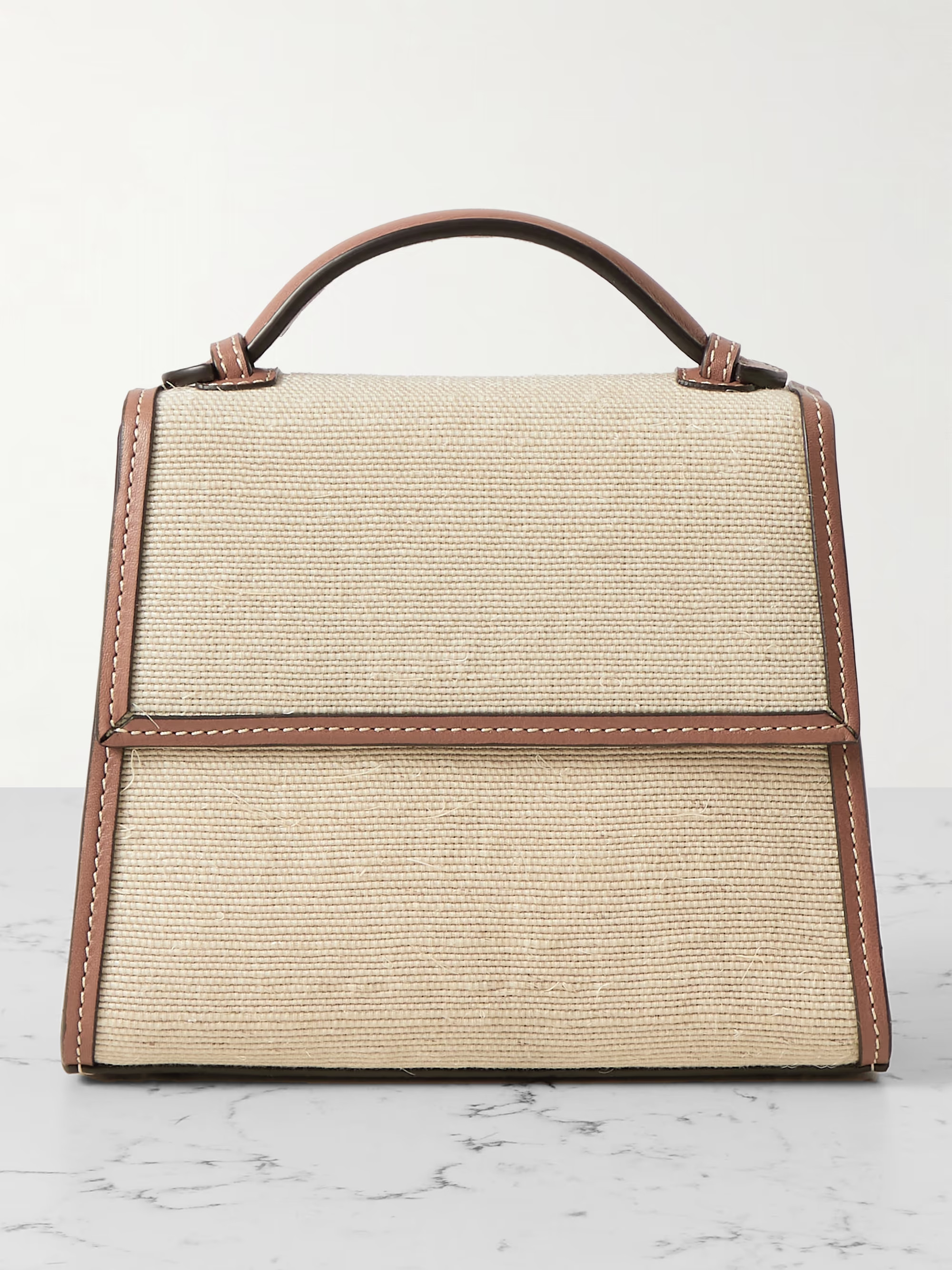 Small leather-trimmed raffia tote | NET-A-PORTER (US)