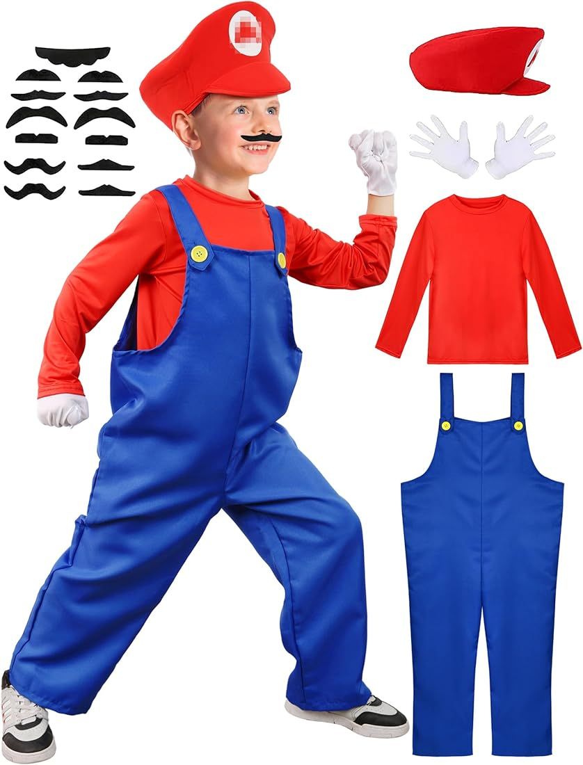 Vermeyen Super Brothers Costume for Kids/Adults Plumber Outfit with Hat Mustache Gloves Accessory... | Amazon (US)
