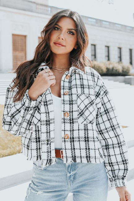Button Down Plaid Frayed Tweed Jacket - FINAL SALE | Magnolia Boutique