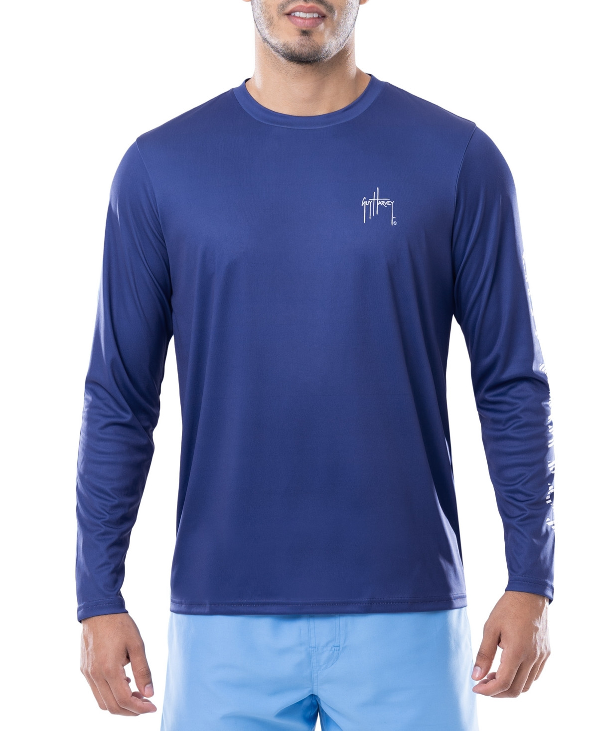 Guy Harvey Men's Art Of Big Game Fishing Logo Graphic Long-Sleeve Sun Protection T-Shirt - Estate Blue | Macy's
