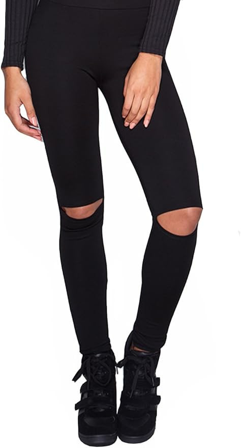 FASHIONOMICS Womens Stylish Sexy Knee Cut Out High Waist Stretchy Leggings | Amazon (US)