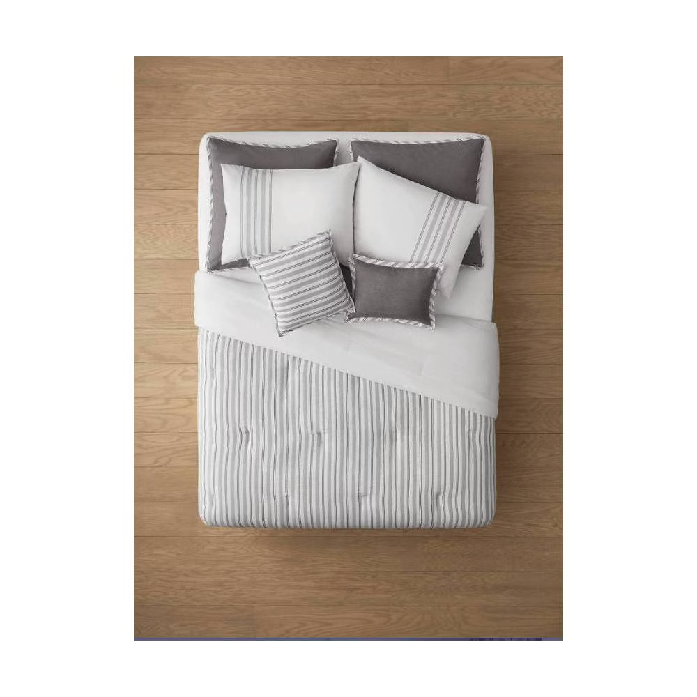 Queen 8pc Edenton Reversible Classic Stripe Comforter Set White/Gray - Threshold | Target