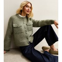 Women's Light Khaki Flap Pocket Knitted Bomber New Look | New Look (UK)