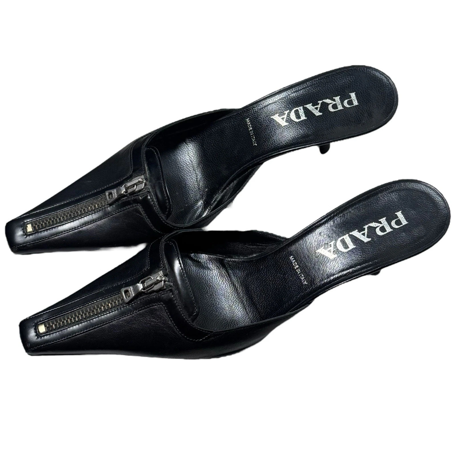 Vintage Prada Leather Pointed Toe Mules Zipper Old Money Capsule EU39 1/2 US9 | eBay US