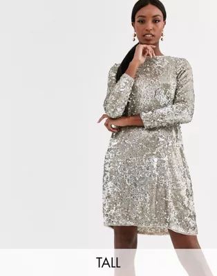 TFNC Tall sequin mini swing dress in silver and gold | ASOS | ASOS US