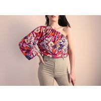 One Shoulder Top | Sleeve Asymmetric Floral Blouse | Etsy (US)