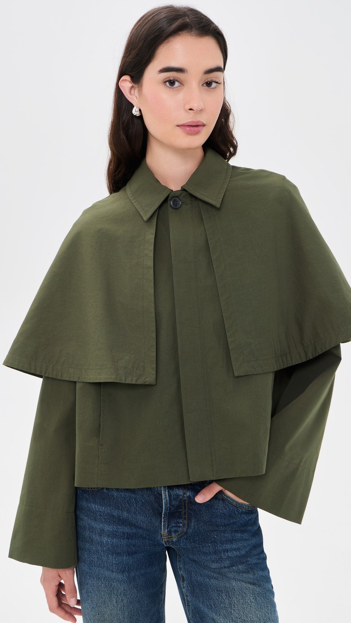 FRAME The Paddock Cape Jacket Military Green L | Shopbop