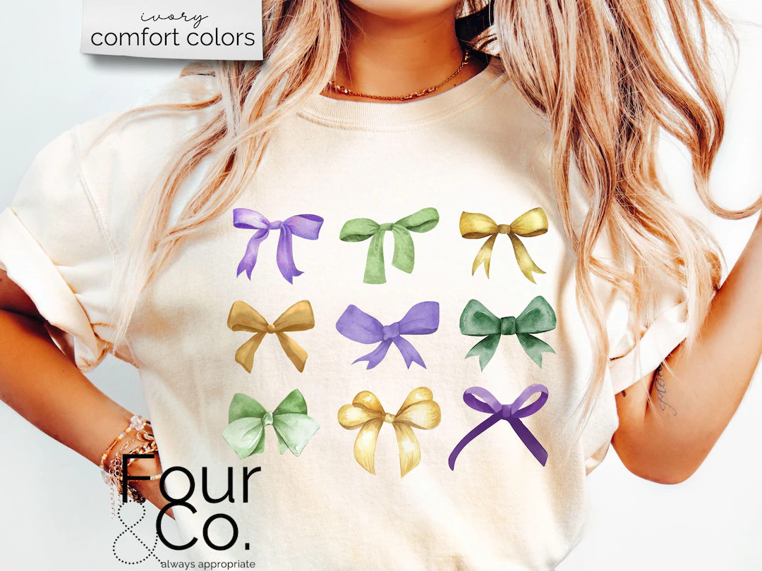Mardi Gras Coquette Shirt, Mardi Gras Bows Shirt, Mardi Gras Comfort Colors® Shirt - Etsy | Etsy (US)