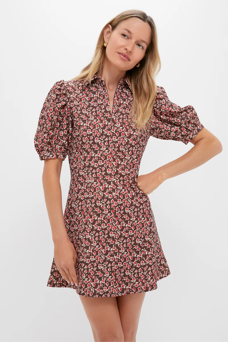 Brown & Red Floral Corduroy Front Zip Mini Dress | Tuckernuck (US)