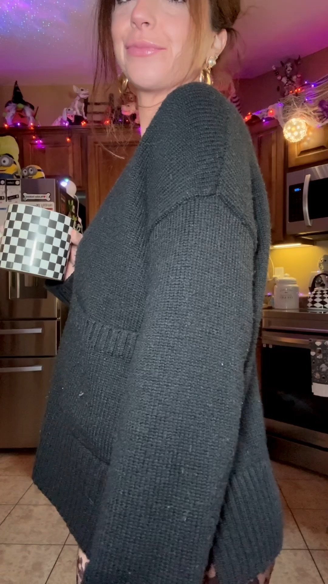 outfit of the day. fall fashion. leopard print slip dress. chunky black cardigan. puffy heart pearl drop earrings. over 40 cute outfit & age appropriate. 

#LTKSeasonal #LTKOver40 #LTKStyleTip