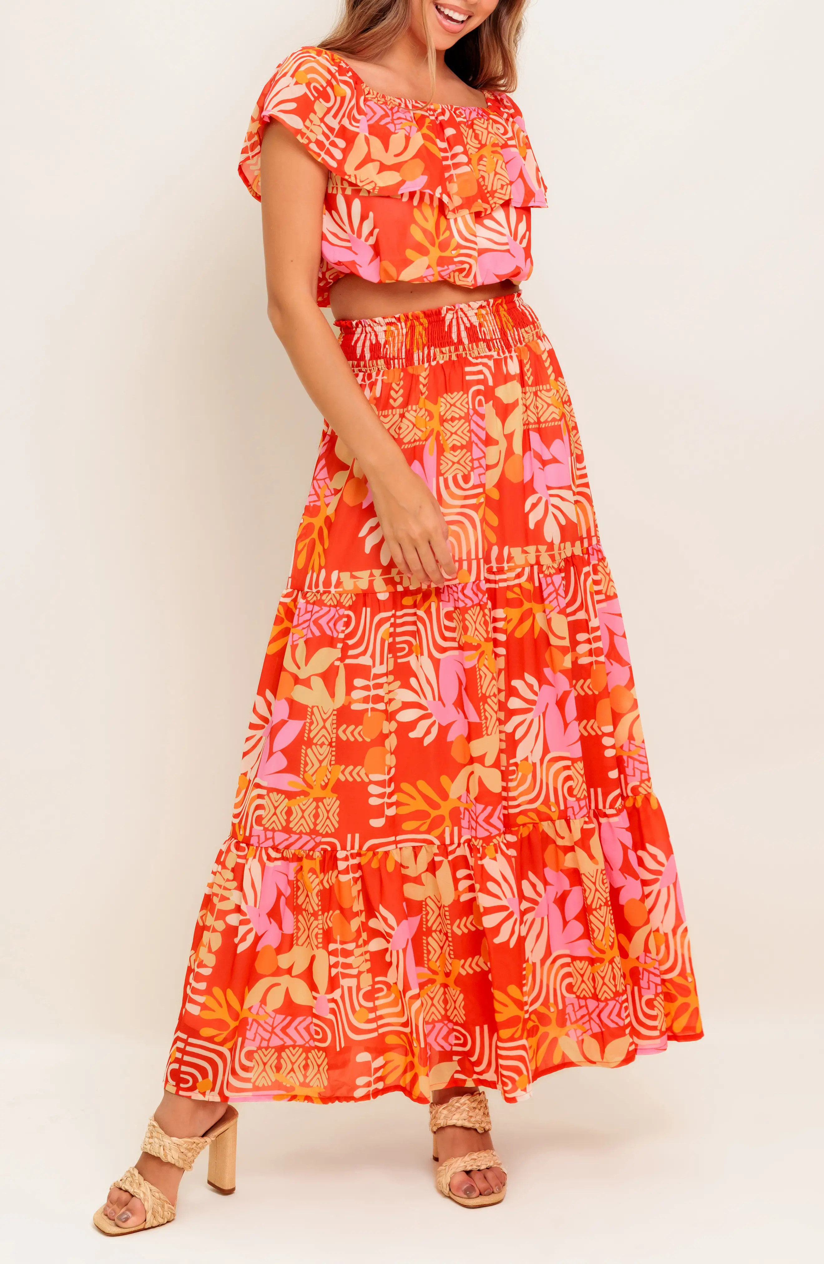 FLYING TOMATO Flutter Sleeve Crop Top & Maxi Skirt Set (Women) | Nordstromrack | Nordstrom Rack