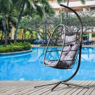 Patio Wicker Hanging Swing Egg Chair with Stand (Grey) | Bed Bath & Beyond