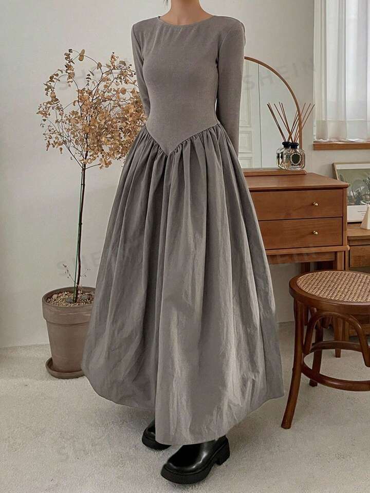 DAZY Long Sleeve Mid-length Patchwork Dress | SHEIN