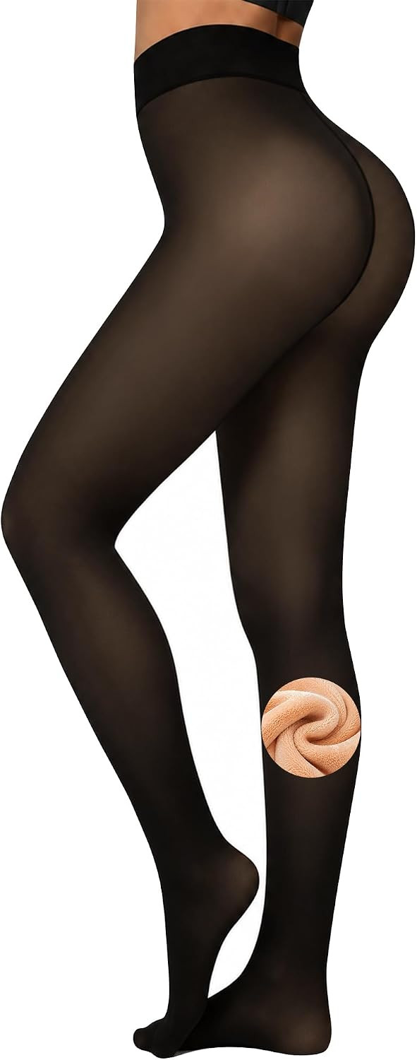 Women Fleece Lined Tights Fake Translucent Leggings | Amazon (US)