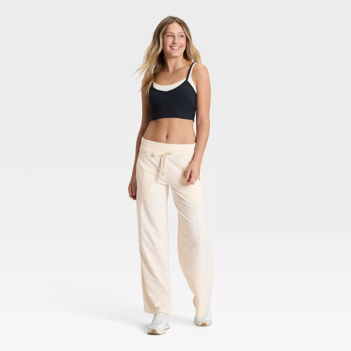 Women's Mid-Rise Foldover Wide Leg Pants - JoyLab™ Cream XS | Target