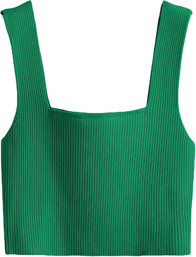 Verdusa Women's Square Neck Sleeveless Solid Ribbed Knit Crop Top Tank | Amazon (US)
