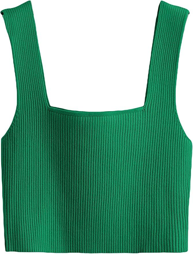 Verdusa Women's Square Neck Sleeveless Solid Ribbed Knit Crop Top Tank | Amazon (US)