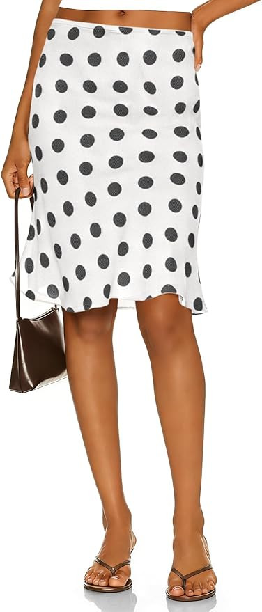Tankaneo Womens Polka Dot Midi Skirt Summer Elastic High Waisted Skirts Sheer Mesh Going Out Vint... | Amazon (US)