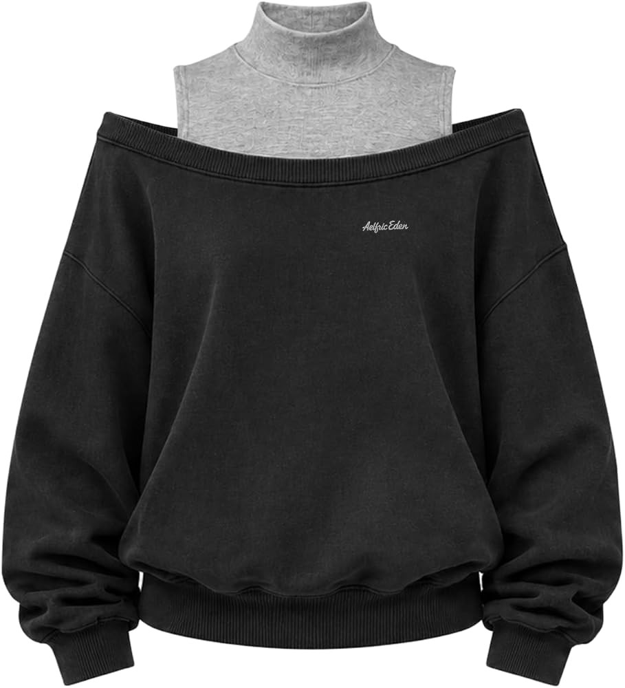 Aelfric Eden Womens Boxy Off The Shoulder Mock Neck Sweatshirt | Amazon (US)