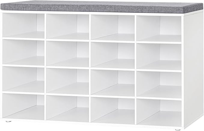 DINZI LVJ Shoe Storage Bench with Cushion, 16-Cubby Shoe Rack, Adjustable Shelves, Multifunctiona... | Amazon (US)