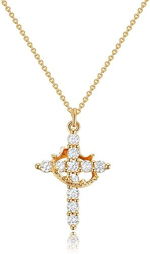 Robaice Mothers Day Gifts Upgraded Crown Cross Necklace for Women, 14K Gold Plated Crown Cross Pe... | Amazon (US)