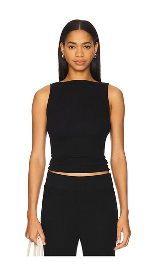 Silk Knit Sleeveless Boatneck Top in Black | Revolve Clothing (Global)